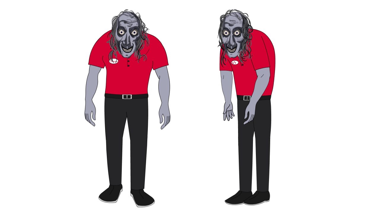 Grey hunched antagonist in two poses