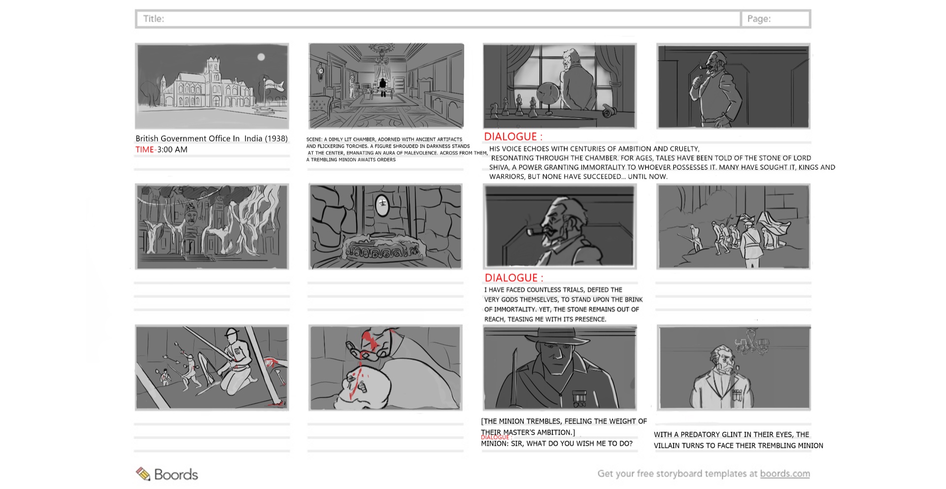 Wide-format narrative storyboard sheet